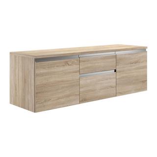 Vente-unique Mobile sospeso per bagno con doppio lavabo e specchi - Naturale chiaro - 150 cm - JIMENA II  