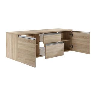 Vente-unique Mobile sospeso per bagno con doppio lavabo e specchi - Naturale chiaro - 150 cm - JIMENA II  