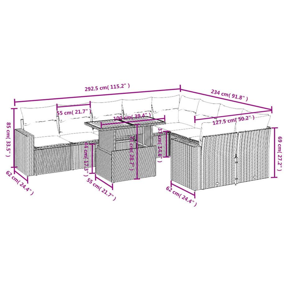 VidaXL Garten sofagarnitur poly-rattan  