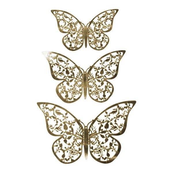 eStore 12pcs Papillons 3D en Métal, Décoration murale - Feuille d'or  