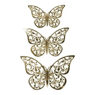 eStore 12pcs Papillons 3D en Métal, Décoration murale - Feuille d'or  