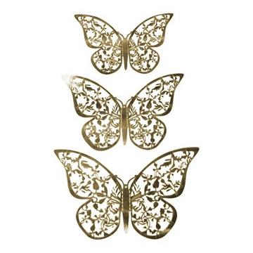 12 Stück 3D-Schmetterlinge aus Metall, Wanddekoration – Blattgold