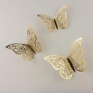 eStore 12pz Farfalle 3D in Metallo, Decorazione murale - Foglia Oro  