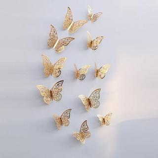 eStore 12pz Farfalle 3D in Metallo, Decorazione murale - Foglia Oro  