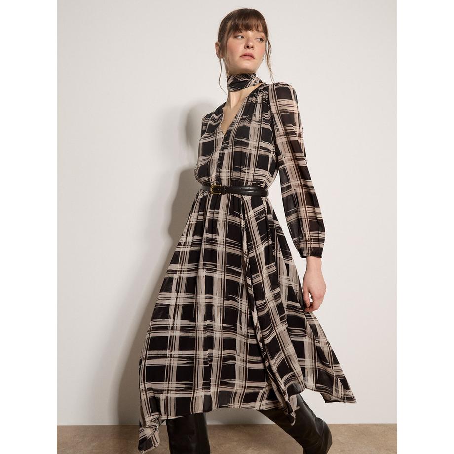 APRICOT Kariertes Crêpe Midikleid  