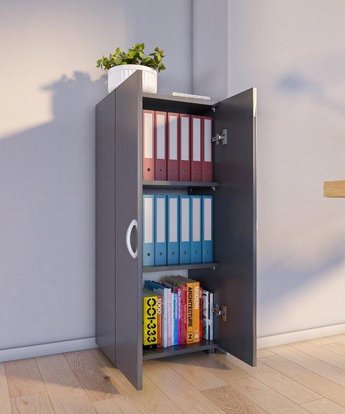 VCM Büroschrank mit 3 Fächern | moderner Aktenschrank mit Drehtüren | Maße ca. H. 108 x B. 49 x T. 34 cm – Ulas 3-Fach  