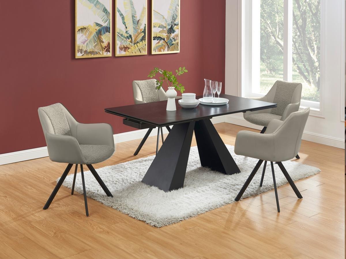 Vente-unique Lot de 6 chaises avec accoudoirs en simili, tissu et métal noir - Beige - TALEZY  