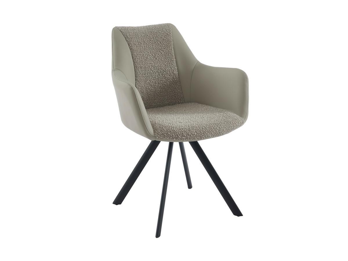 Vente-unique Lot de 6 chaises avec accoudoirs en simili, tissu et métal noir - Beige - TALEZY  