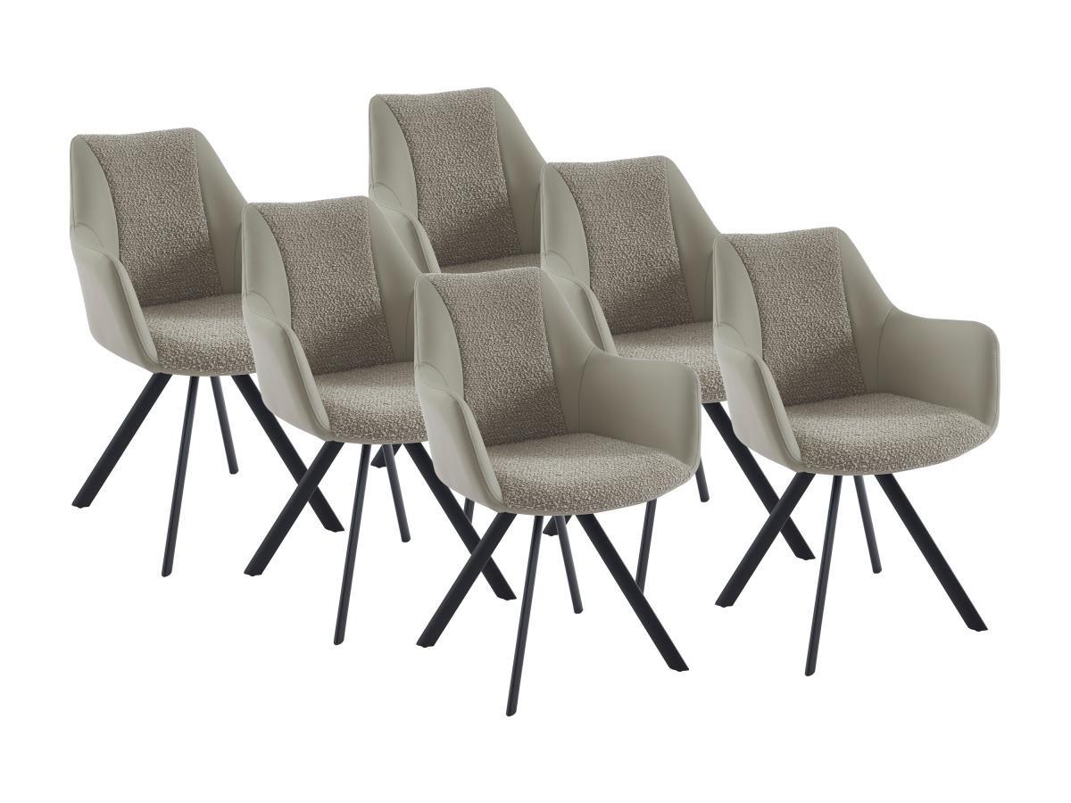 Vente-unique Lot de 6 chaises avec accoudoirs en simili, tissu et métal noir - Beige - TALEZY  