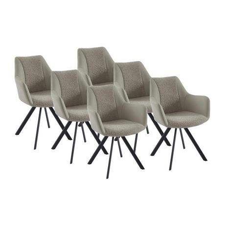 Vente-unique Lot de 6 chaises avec accoudoirs en simili, tissu et métal noir - Beige - TALEZY  