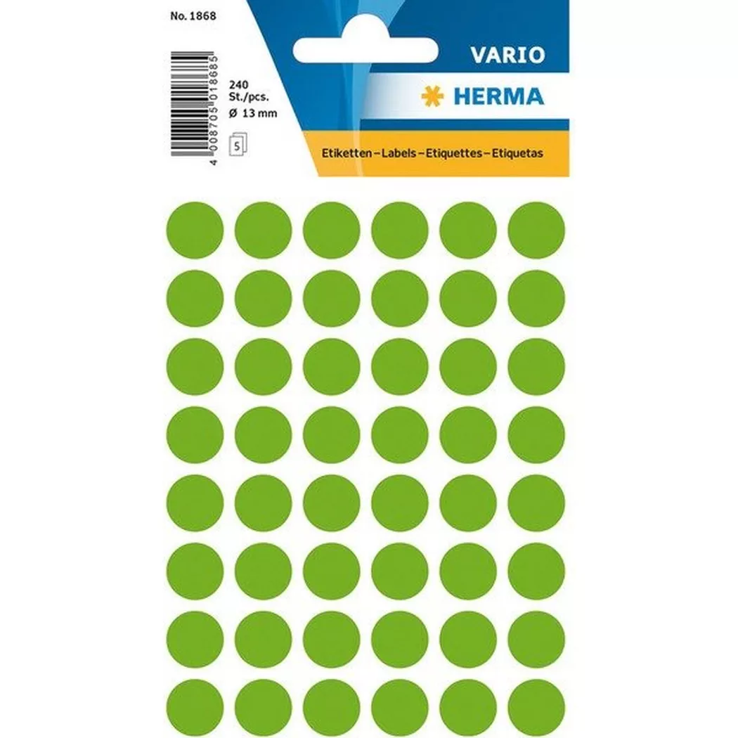 HERMA – Etiketten rund 13mm 1868 leuchtgrün 240 Stück, One Size