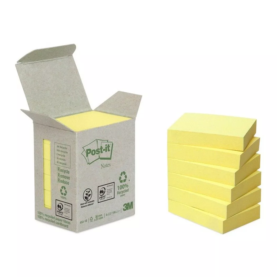 Post-it Haftnotizen Recycling notes, 51 x 38 mm, gelb