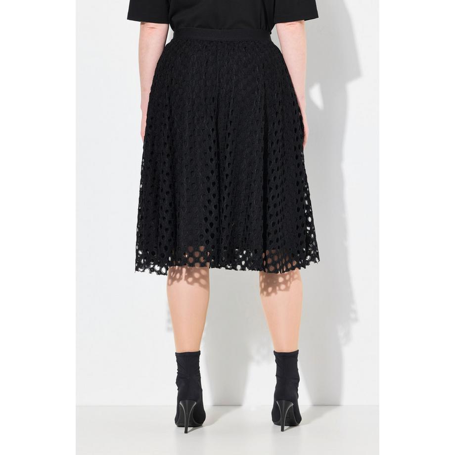 Ulla Popken Jupe Midi Dentelle Ajourée Coupe Évasée Taille Élastique  
