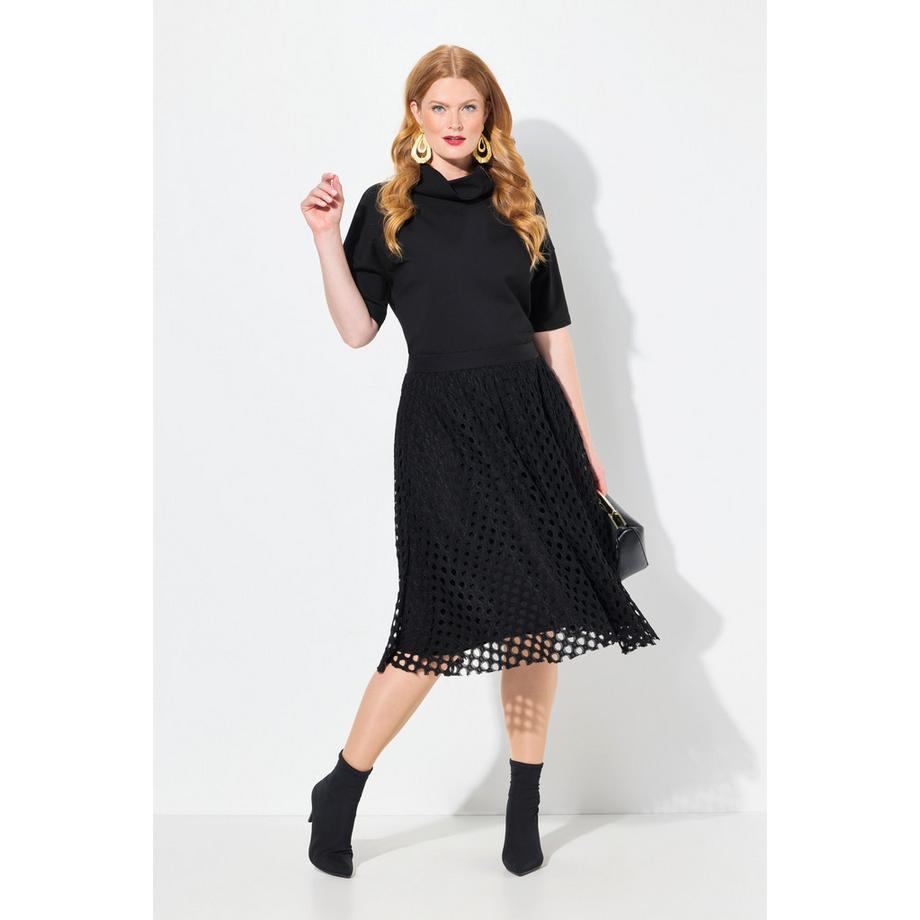 Ulla Popken Jupe Midi Dentelle Ajourée Coupe Évasée Taille Élastique  