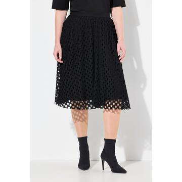 gonna midi, pizzo traforato, taglio ad A, fascia elastica