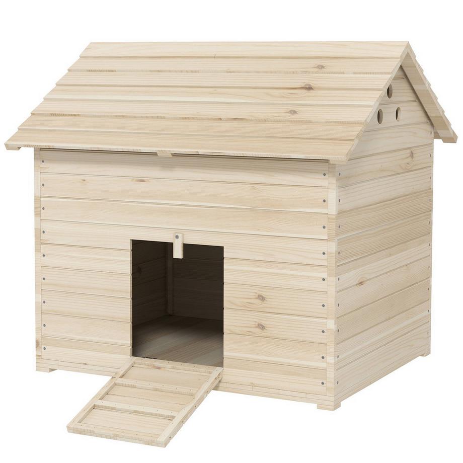 Northio  Entenhaus mit aufklappbarem Kippdach, Geflügelhaus mit erhöhten Boden und Rampe an der Vordertür, Entenstall aus Tannenholz, 100 x 82,5 x 91 cm 