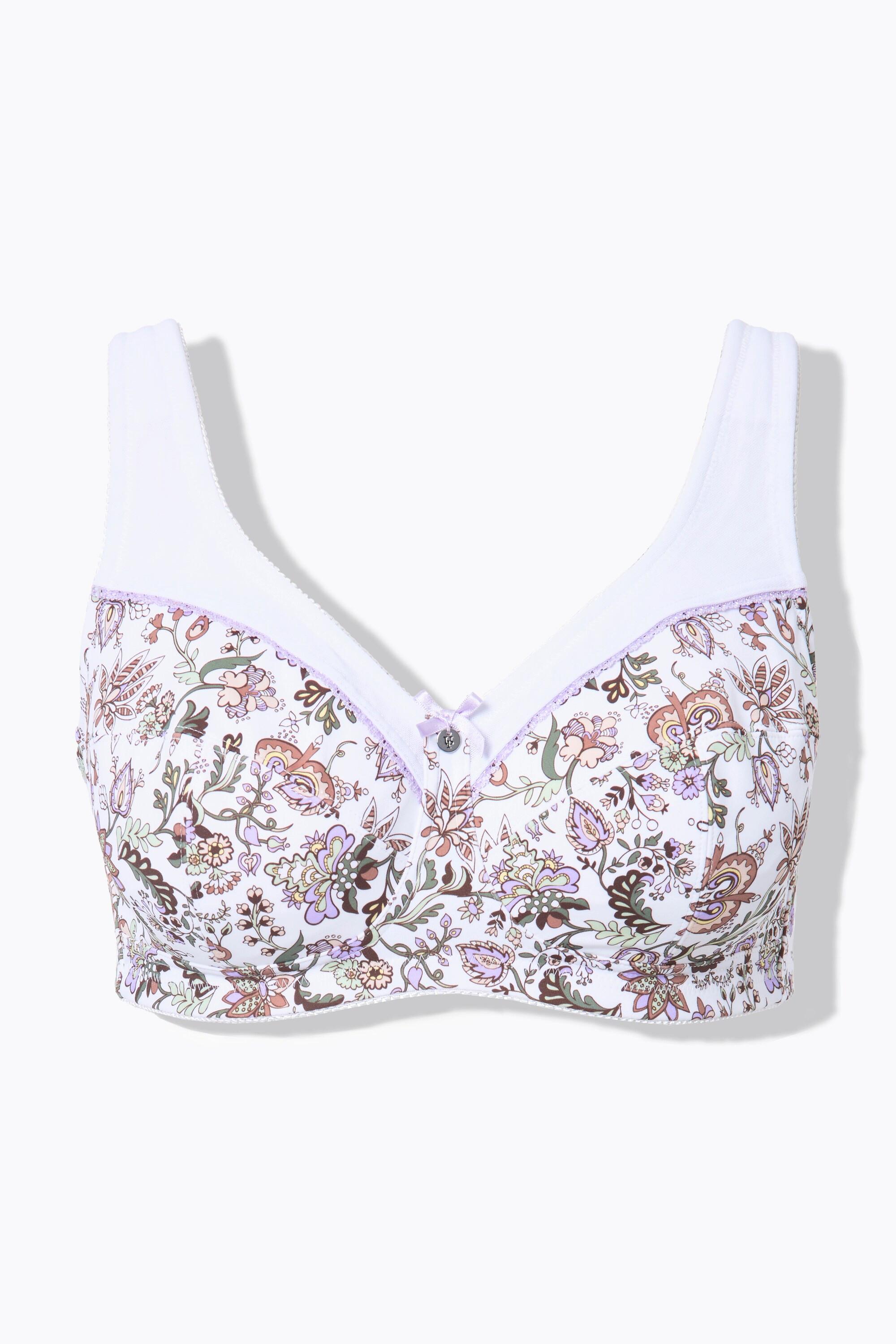 Ulla Popken  Soutien-gorge de maintien sans armatures, imprimé à fleurs - bonnet C-H 