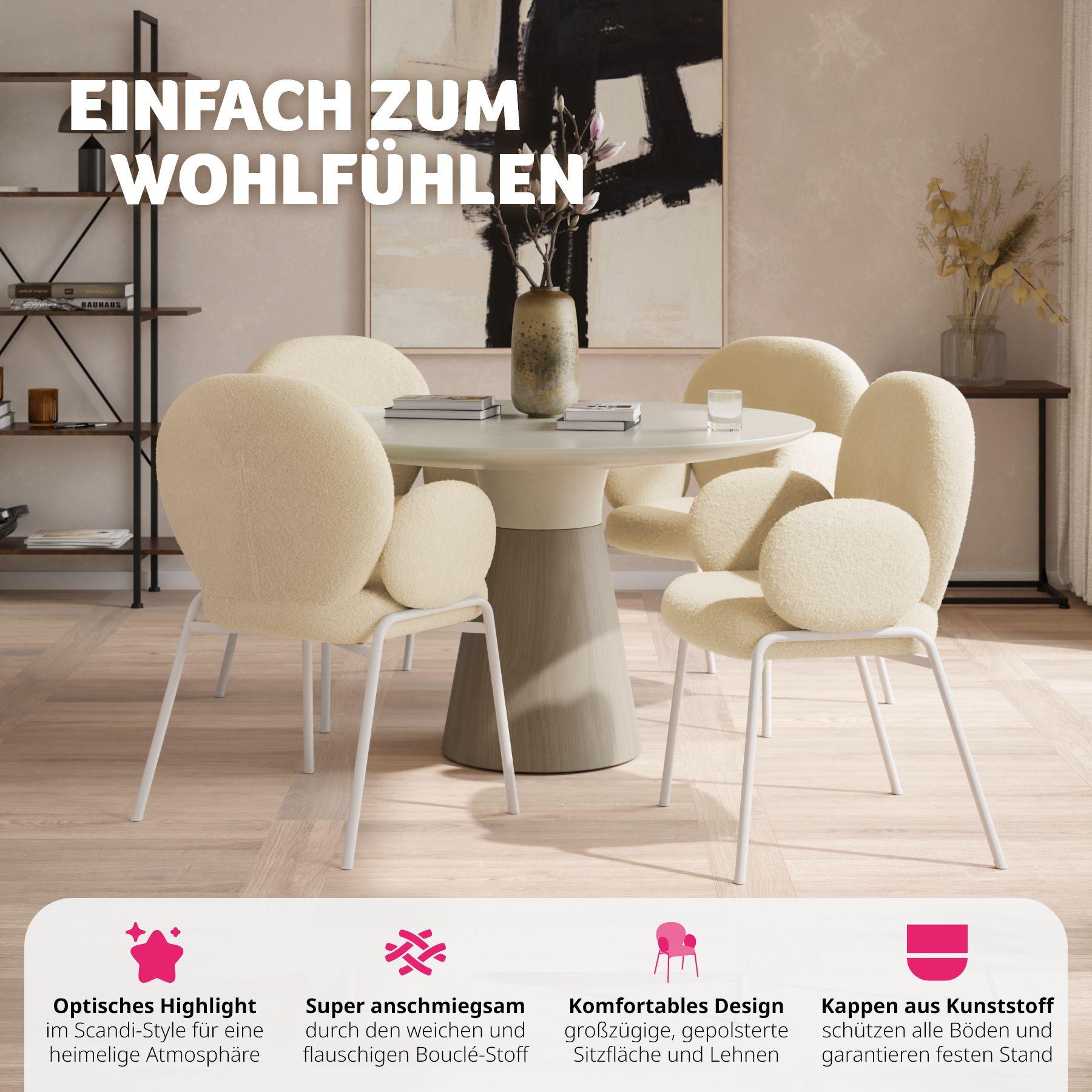 Tectake Stuhl Scandi gepolstert, Bouclé-Stoff  