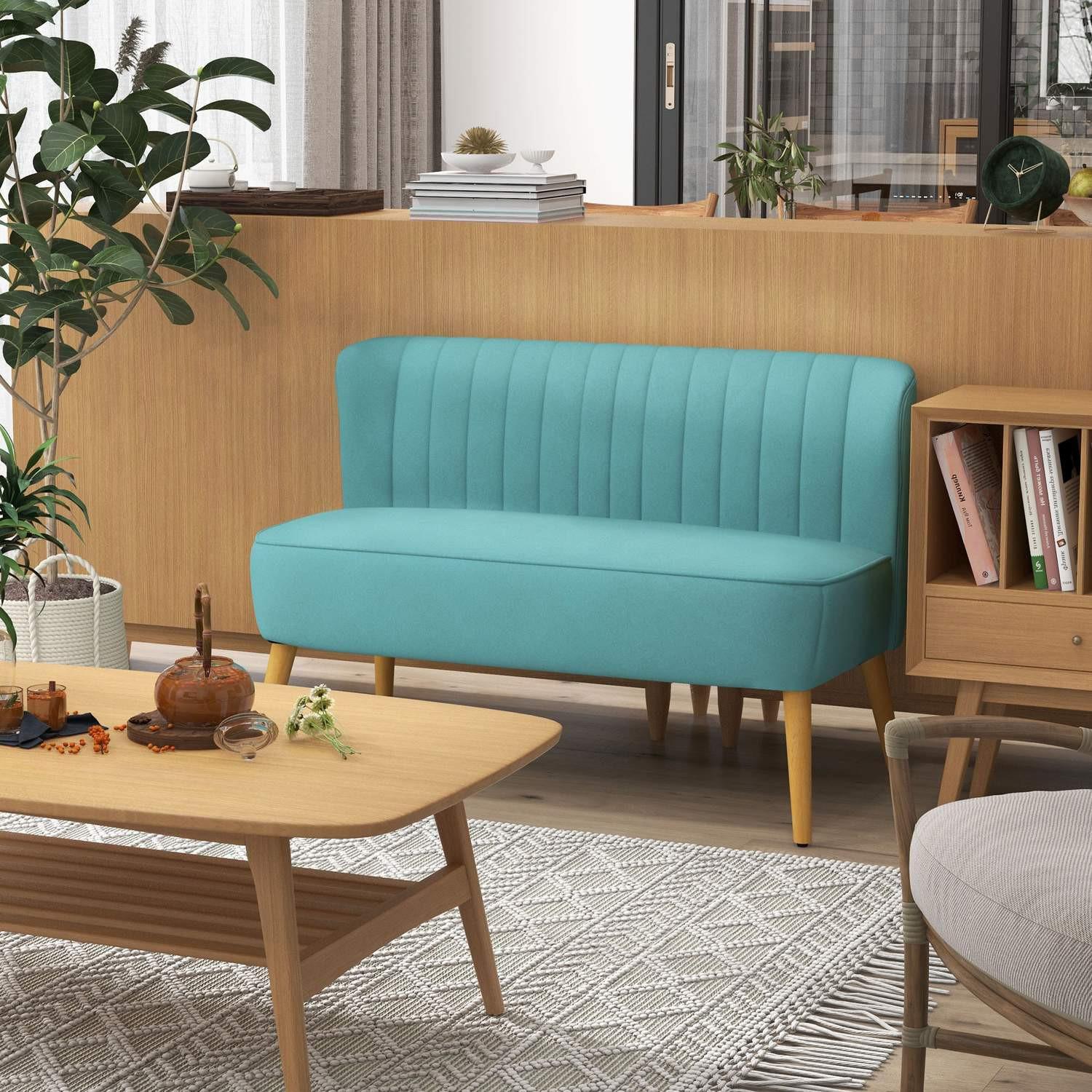 Northio 2-Sitzer Sofa Zweisitzer, Loveseat mit Leinenoptik, Doppelsofa mit Holzbeine, bis 150 kg Belastbar, Grün, 117 x 56,5 x 77 cm  