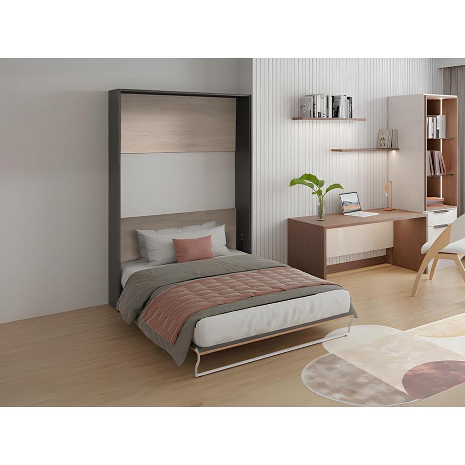 Vente-unique Lit escamotable 140 x 200 cm - Ouverture verticale manuelle - Coloris : Naturel et anthracite + Matelas - MALINA II  
