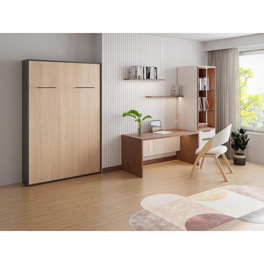 Vente-unique Lit escamotable 140 x 200 cm - Ouverture verticale manuelle - Coloris : Naturel et anthracite + Matelas - MALINA II  