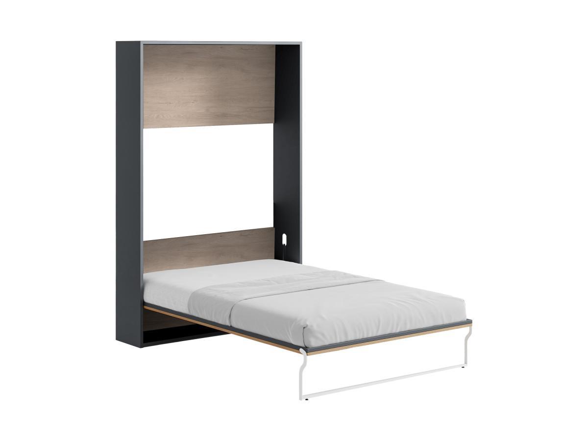 Vente-unique Letto a scomparsa Apertura verticale manuale 140 x 200 cm Naturale e Antracite + Materasso - MALINA II  