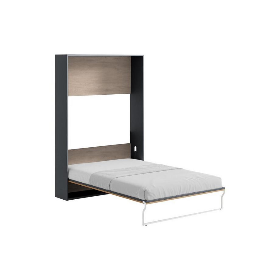 Vente-unique Lit escamotable 140 x 200 cm - Ouverture verticale manuelle - Coloris : Naturel et anthracite + Matelas - MALINA II  