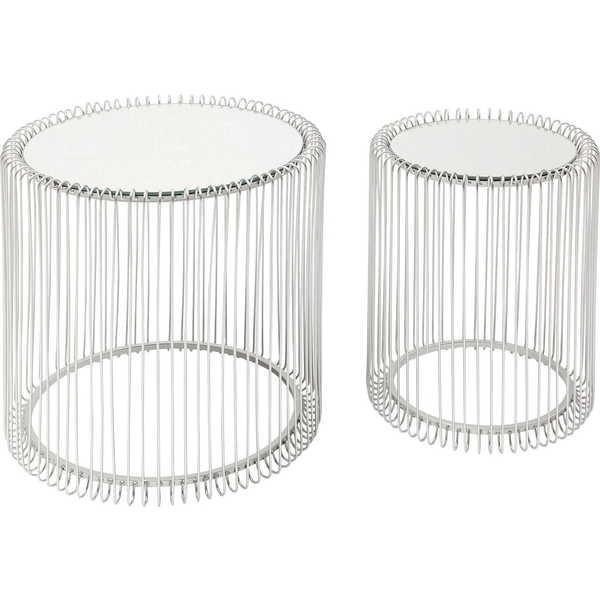 KARE Design Tavolino Wire Silver Ø44cm (set di 2)  