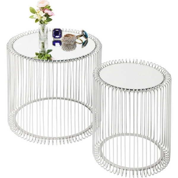 KARE Design Tavolino Wire Silver Ø44cm (set di 2)  