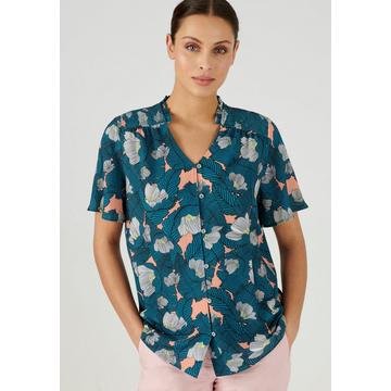 Bluse aus strukturiertem Crêpe-Stretch.