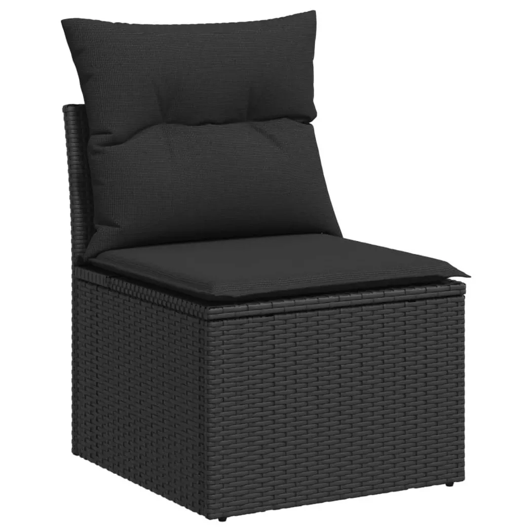 Chaise de jardin sans accoudoirs avec coussins noir poly rotin