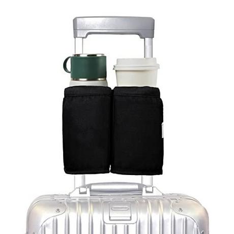 Only-bags.store Porte-boisson pour valise, pour tasse à café, porte-bouteille, bagage, sac supplémentaire – Pliable, accessoires de voyage pratiques, accessoires pour voyageurs, agents de bord, noir  