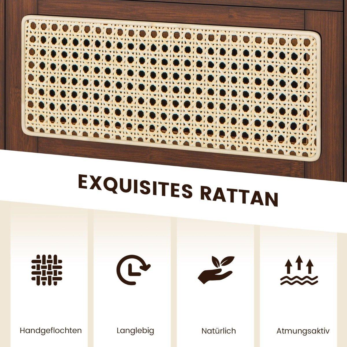 Northix Comodino in bambù e rattan con cassetto e gambe in legno massello. Tavolino con vano portaoggetti nascosto. Marrone  