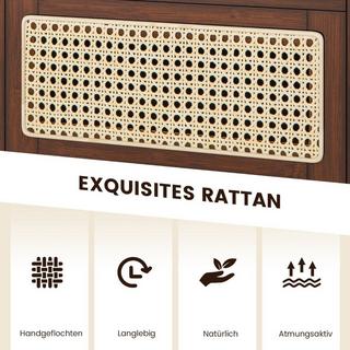 Northix Comodino in bambù e rattan con cassetto e gambe in legno massello. Tavolino con vano portaoggetti nascosto. Marrone  