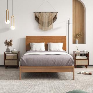 Northix Comodino in bambù e rattan con cassetto e gambe in legno massello. Tavolino con vano portaoggetti nascosto. Marrone  