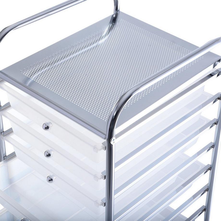 Northix Rollwagen mit Schubladen Rollcontainer Badrollwagen Badtrolley mit 10 stapelbaren Schubladen-Transparent  