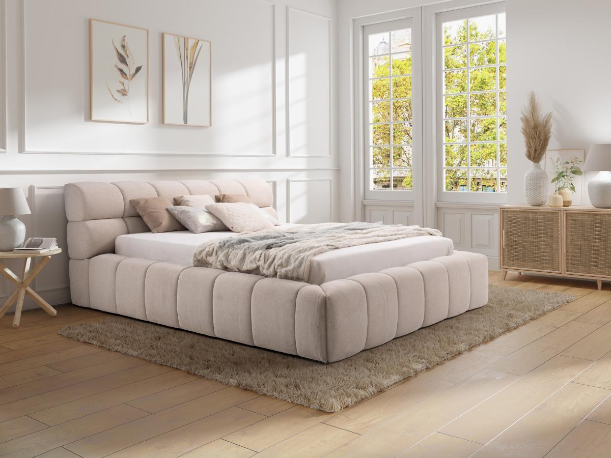 PASCAL MORABITO Lit coffre 180 x 200 cm - Tissu - Beige - FORVIK II de Pascal Morabito  