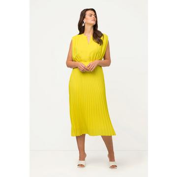 Abito midi in chiffon senza maniche con plissettatura e scollo a V