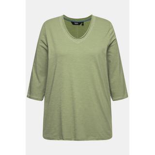 Ulla Popken  Shirt, Metallic-Nähte, V-Ausschnitt, 3/4-Arm 