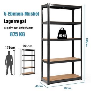 Northio Étagère de rangement à 5 niveaux, étagère robuste peu encombrante, étagère en métal, étagère d'atelier, noir  