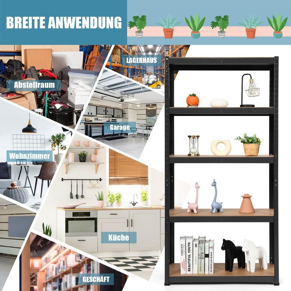 Northio Étagère de rangement à 5 niveaux, étagère robuste peu encombrante, étagère en métal, étagère d'atelier, noir  