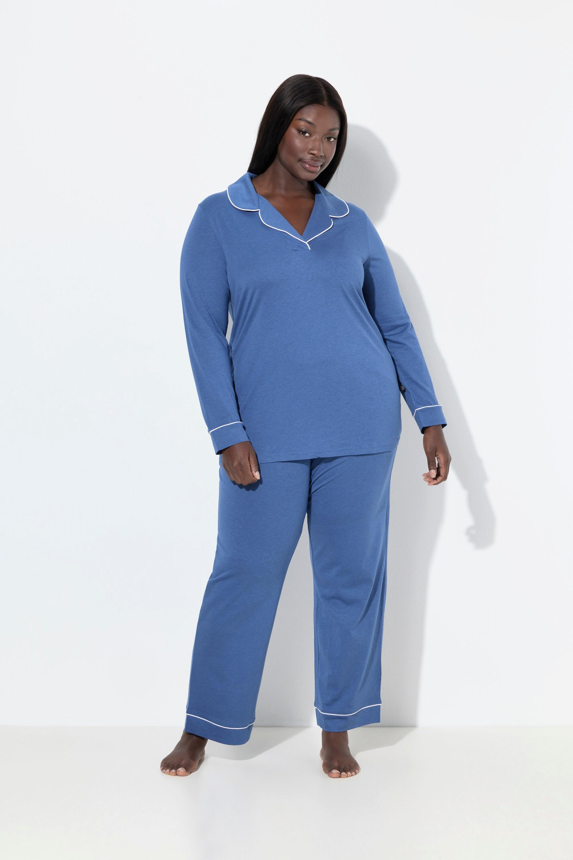 Ulla Popken Pigiama Pistagna Scollo a V Maniche Lunghe  