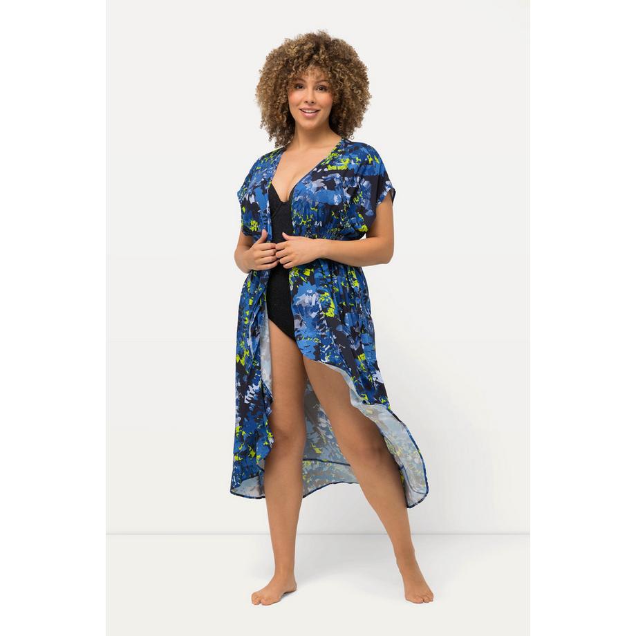 Ulla Popken Caffettano Incrociato Orlo Volant Scollo Rotondo Mezze Maniche  