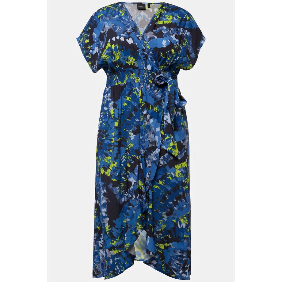 Ulla Popken Caffettano Incrociato Orlo Volant Scollo Rotondo Mezze Maniche  