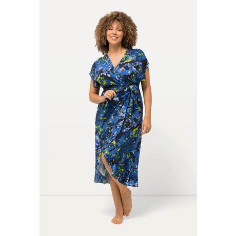 Ulla Popken  Tunique caftan cache-cœur, base volantée, col rond, manches courtes 