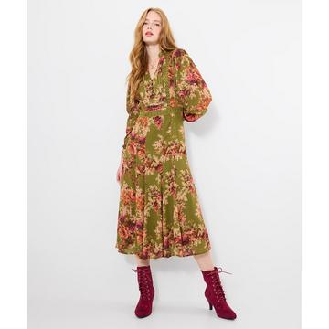 Midikleid mit Vintage-Rosenmuster