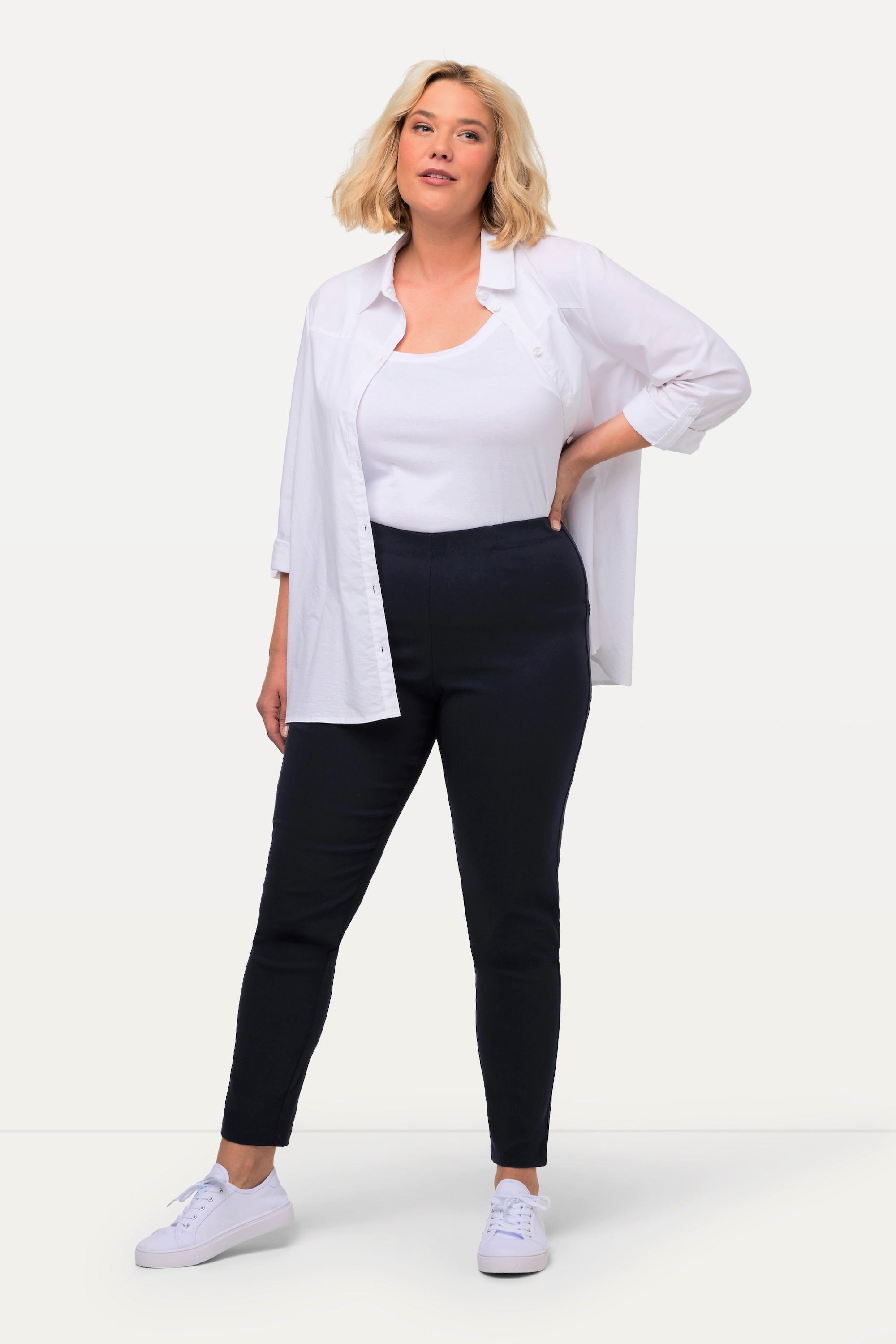 Ulla Popken  Pantalon en tissu bengaline stretch. Modèle Sienna. Jambe slim et taille élastique 