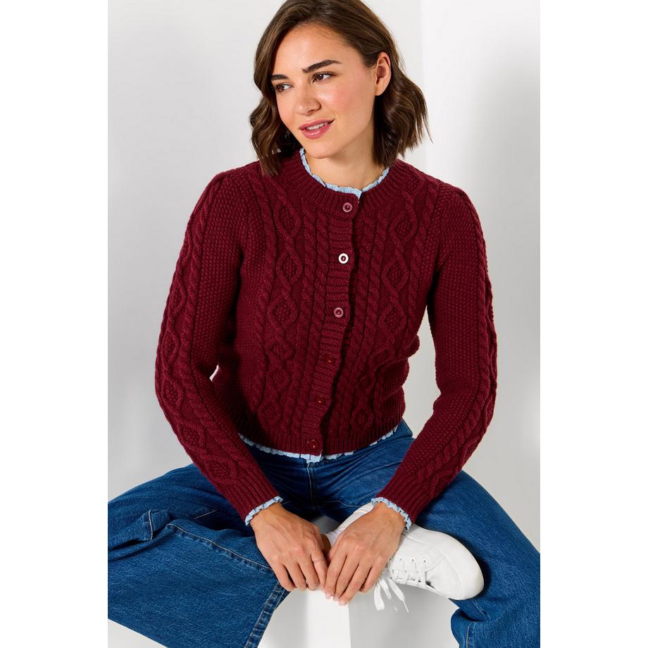 Trinnie Zopfstrick-Jacke mit gewebtem Besatz