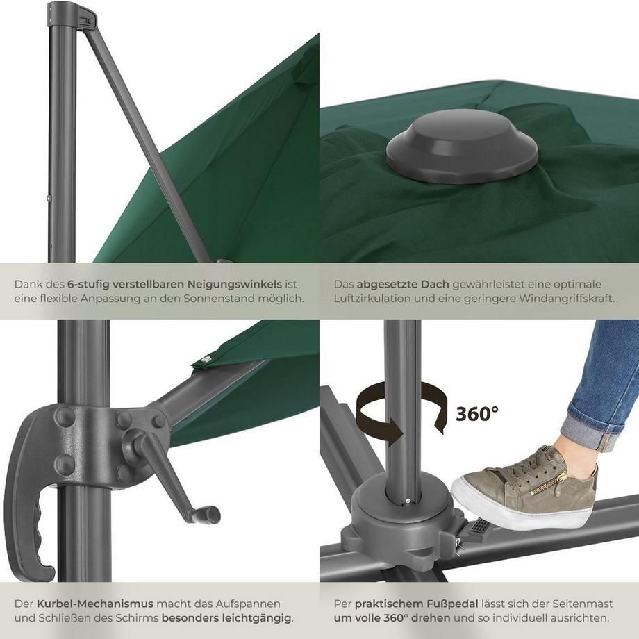 Tectake Sonnenschirm Daria Ø 300 cm leichtgängiger Mechanismus mit Fußpedal  
