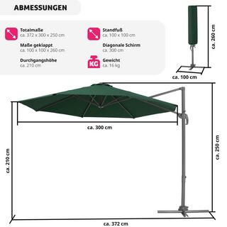 Tectake Sonnenschirm Ampelschirm Ø 300cm mit Fusspedal und Schutzhülle  